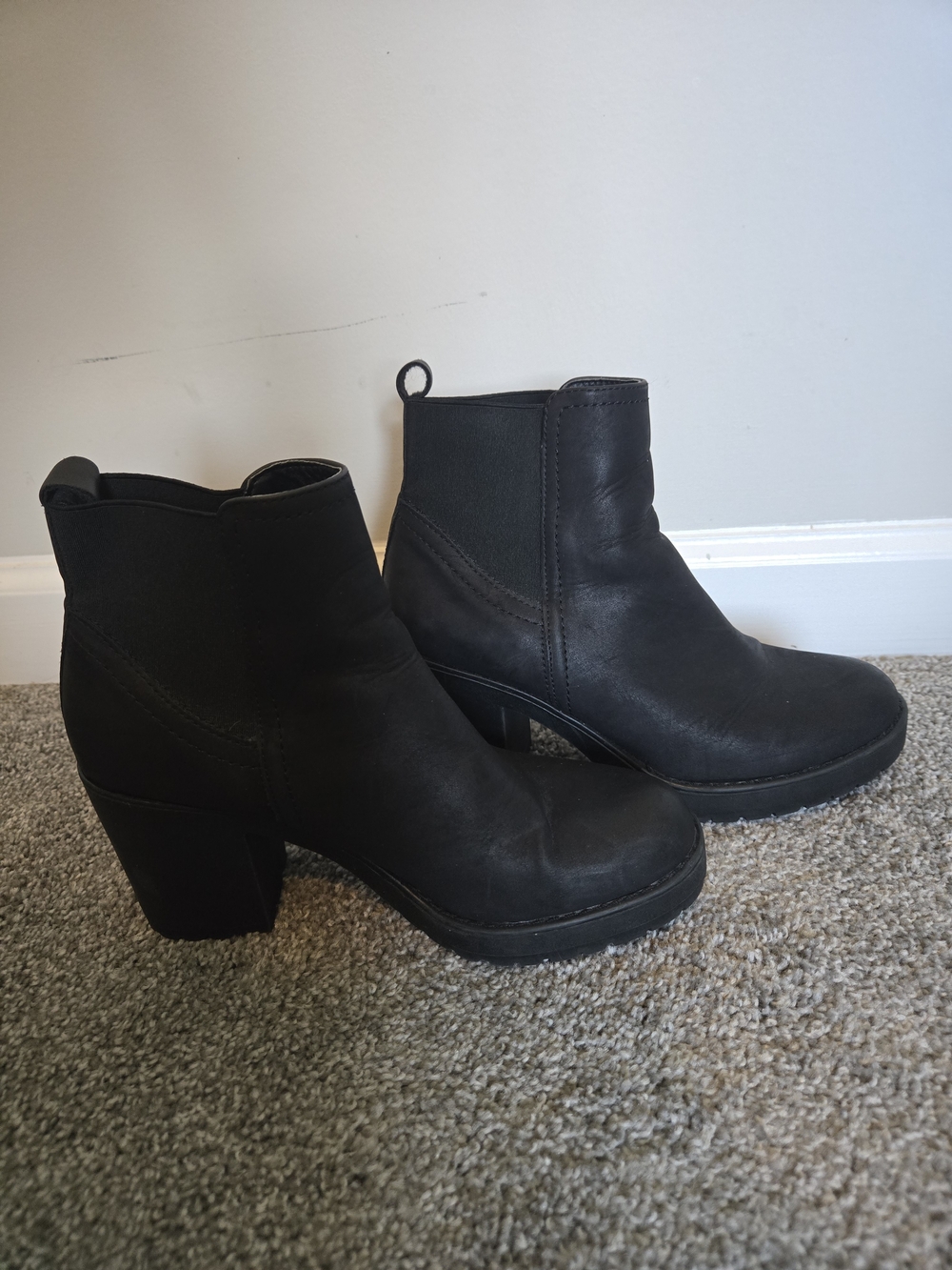 Xappeal Black Leather Chunky Heel Ankle Boots